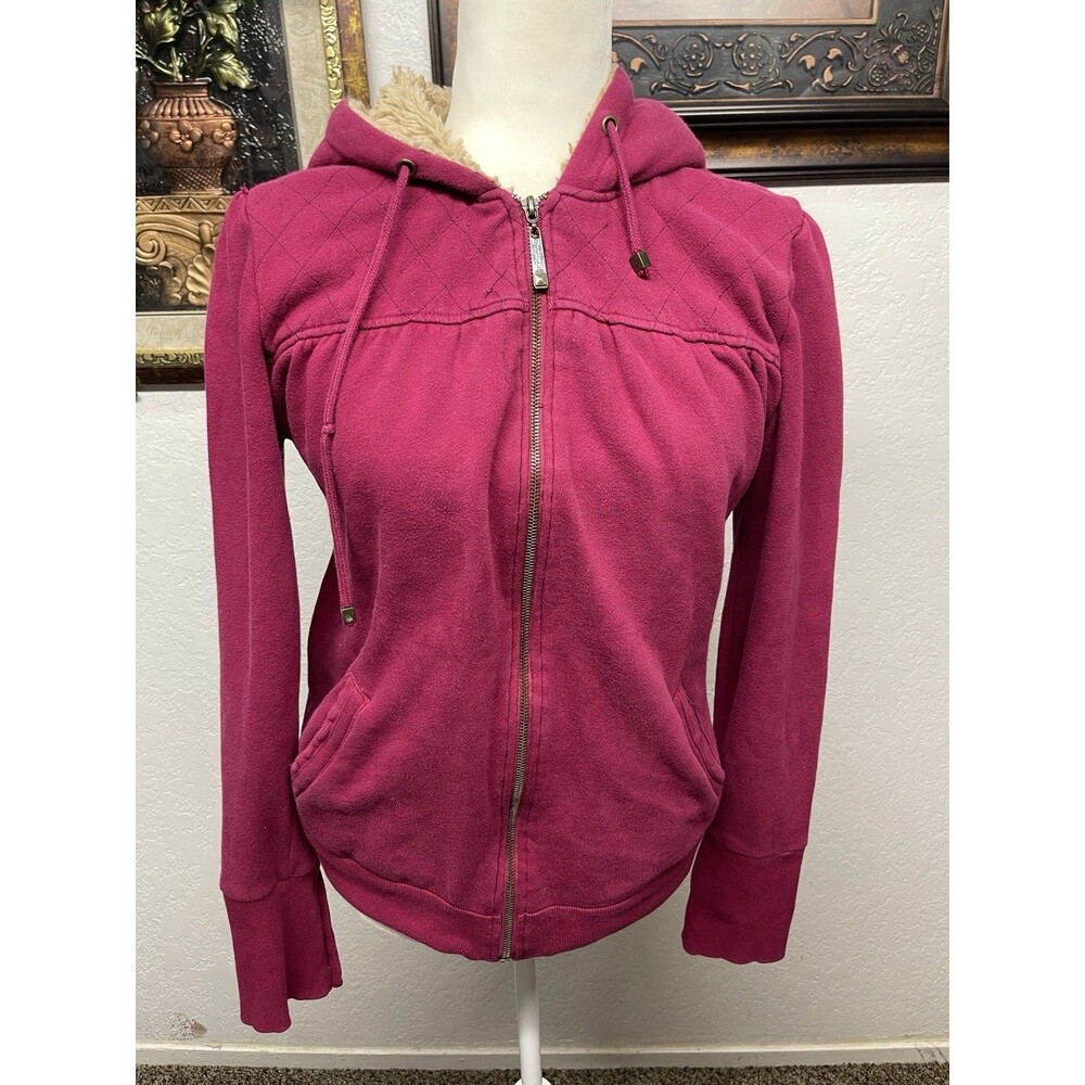VTG Women’s Large O’Neill Pink/Magenta Sherpa Lined Zip Hooded Jacket Y2K, Torn